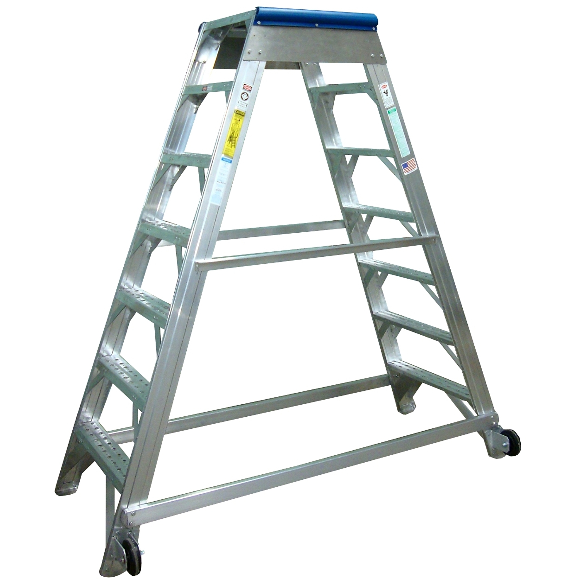 Metallic 4ft. A-Frame Aircraft Maintenance Ladder — 300-Lb. Capacity, Type 1A, Cast Aluminum Feet, Non-Skid Steps, 5in. Wheels, Model# LADDERS:3004-AT-C-LB